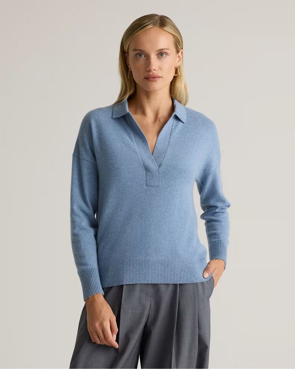 Quince Mongolian Cashmere Polo Sweater blue Women’s size XS